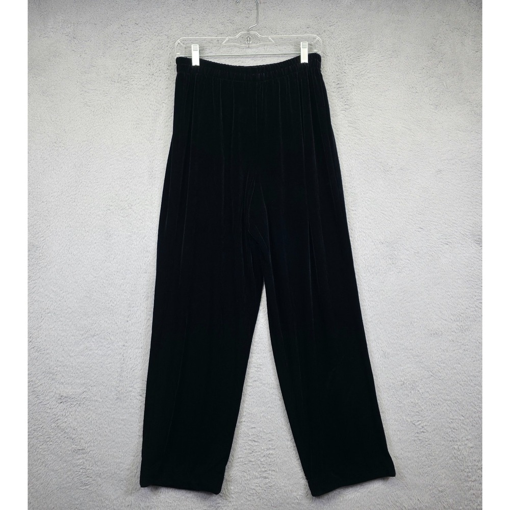 VTG Karen Kwong Pants Womens 12 Black Wide Leg High Rise Pull On Velvet Preppy‎
